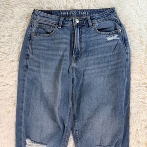 American Eagle Women's Mom Jean Blue Distressed High Rise Size 4 Casual Retro